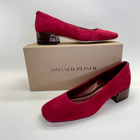 Donald Pliner Shoes - Donald Pliner Dreww Pump Size 7.5M Bordeaux Suede Croco Heel Comfort Show